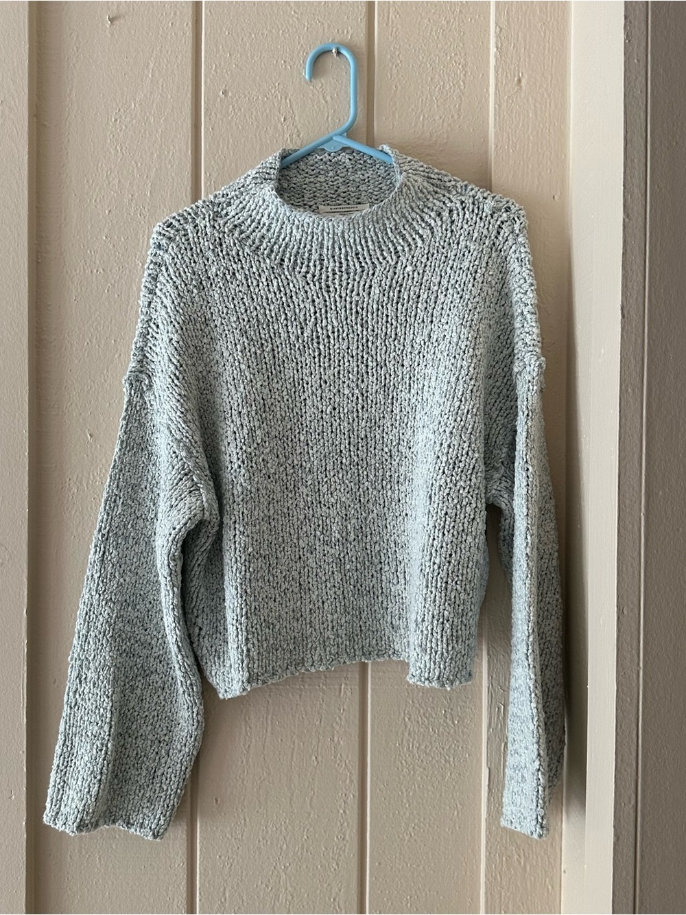 GORGEOUS NEW ANTHROPOLOGIE LIGHT BLUE MOCK NECK KNIT PULLOVER SWEATER TOP WOW M